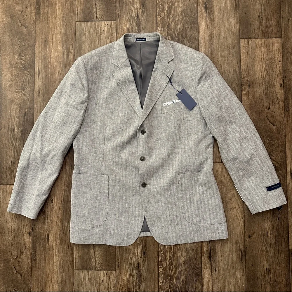 Stafford Linen Cotton Blend Classic Fit Suit Blazer Men’s Size 46 Reg Gray